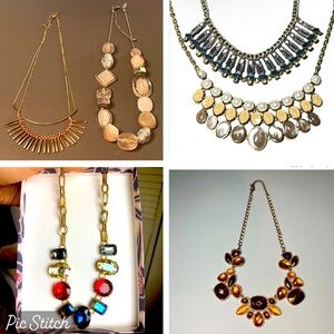 New York & Company Six Statement Necklaces Gold Silver Chunky Colorful 2010s